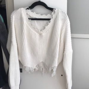 White distressed sweater
